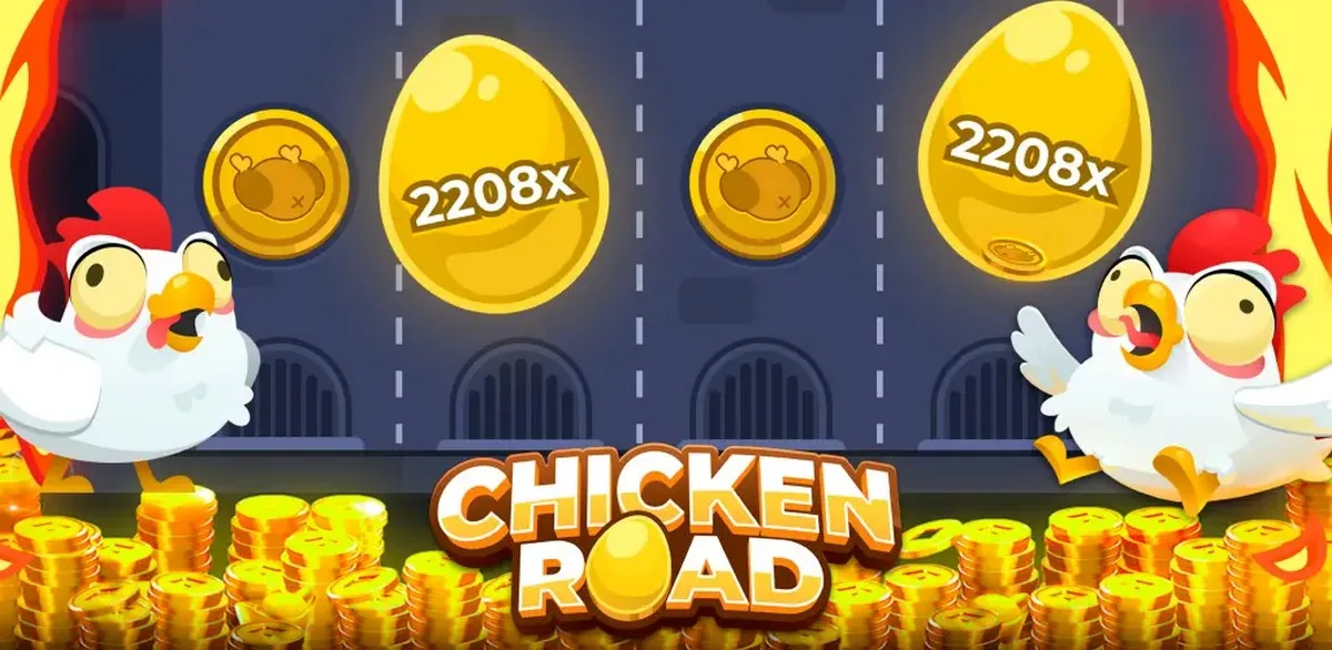 Golden egg marked 2208x on the road with the Chicken Road logo